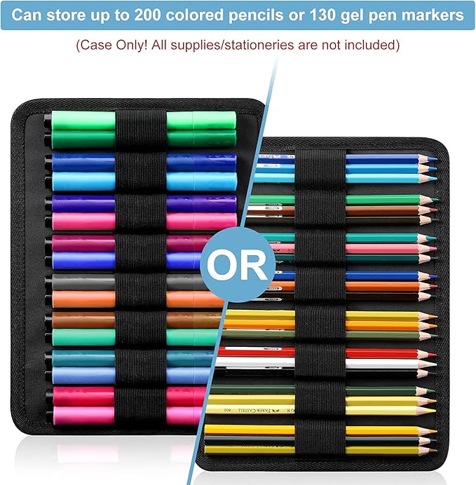 FINPAC Pencil Case Holder Slot, Large MultiLayer Watercolor Pen Bag w/Zipper Front Pocket, Big Organizer for 200 Colored Pencils/130 Gel Pens, Markers to Artists, Painters, Planners
