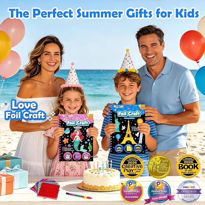 FUNNYB&G Mess-Free Foil Art Craft for Kids Ages 4-10, Kids Birthday Gift