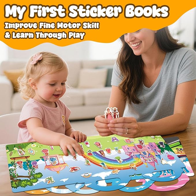 6 Sets Reusable Sticker Books for Toddlers 3+ Years, Jelly Sticker Book for Kids, Travel Stickers Activity Book Travel Toys for Toddlers