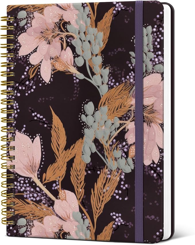 ZOTIA Lined Spiral Journal Notebook for Women, A5 College Ruled Journals for Writing, Hardcover Notebooks for Work, Note taking and Office School Supplies,140 Pages - Lineage Flora