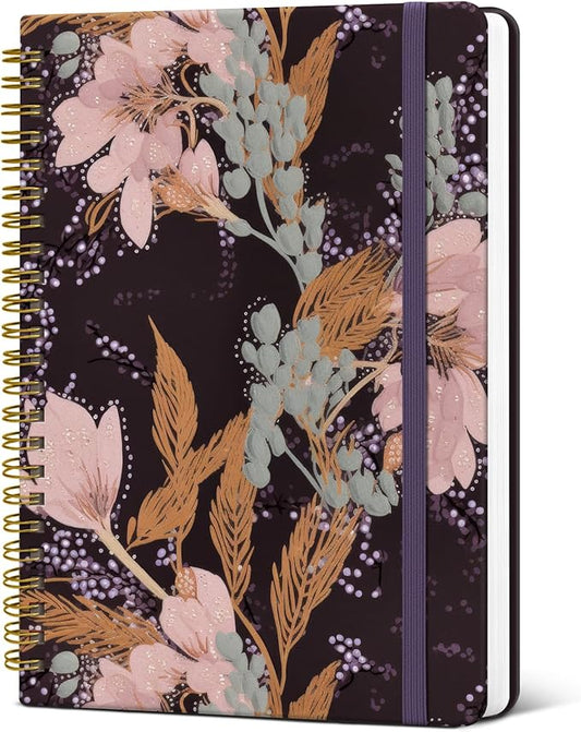 ZOTIA Lined Spiral Journal Notebook for Women, A5 College Ruled Journals for Writing, Hardcover Notebooks for Work, Note taking and Office School Supplies,140 Pages - Lineage Flora