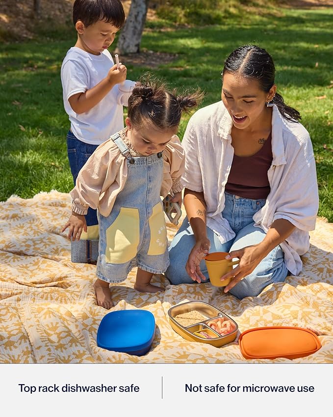 Lalo Bento Box - BPA-Free Bento Box For Kids & Toddlers, Leak-Proof, Dishwasher Safe, Easy to Open & Clean Silicone & Stainless Steel Lunch Box For Kids, Portable for Daycare or Travel - Lavender