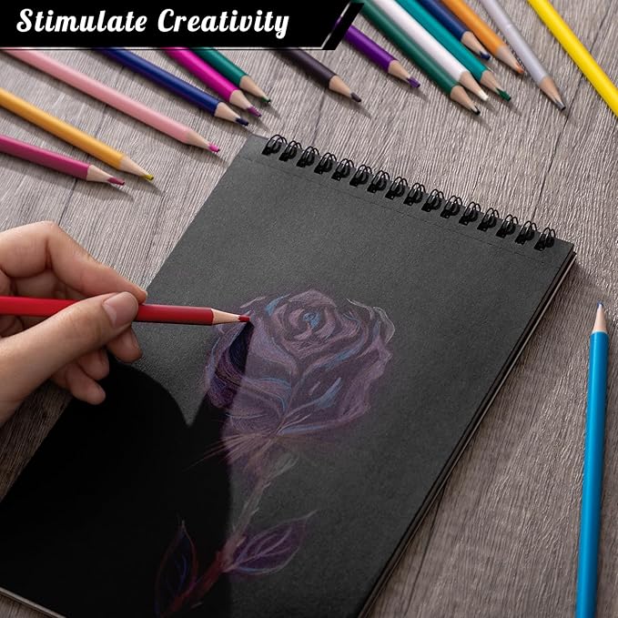 Drawing Sketchbook Kit, A5 Sketch Book with 36 Color Pencils, Three Color Black Sketch Pad, Acid-Free Sketch Pad for Kids, Artist, Art Paper Drawing Supplies for Gifts (5.8×8.3 inch)