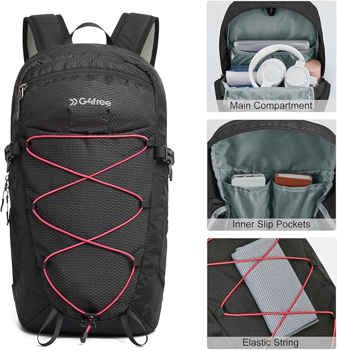G4Free 30L Lightweight Hiking Backpack for Men Women, Airline Approved Day Pack for Travel, Bussiness Work, Easy Hike(Black)