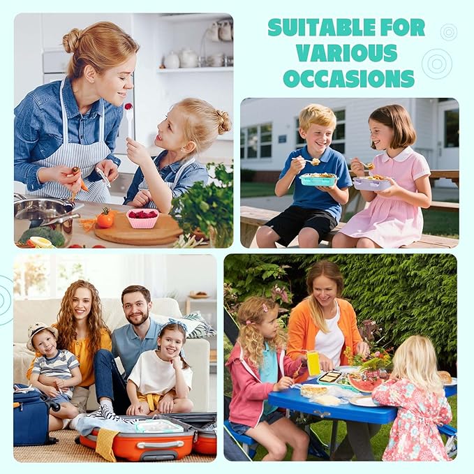 Kids Stainless Steel Bento Box, 3 Compartments Leakproof Lunch Box, Portable Food Storage Containers with Silicone Lids BPA-Free for Office, Picnics, Travel, Blue