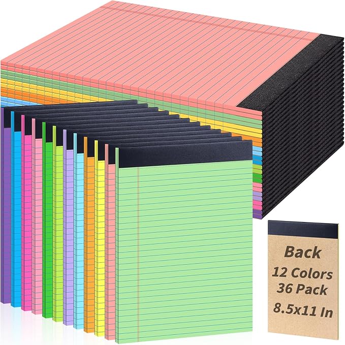 Oleitodh 36 Pack 8.5 x 11 Legal Pads Colored Note Pads Wide Ruled Lined Paper 8 1/2 x 11 with Micro-Perforated Writing Notebook 30 Sheets per Pad, Notepad for School, Office & Home Supplies