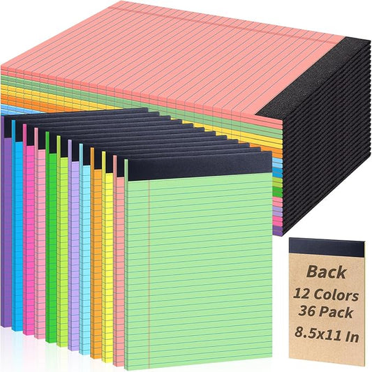 Oleitodh 36 Pack 8.5 x 11 Legal Pads Colored Note Pads Wide Ruled Lined Paper 8 1/2 x 11 with Micro-Perforated Writing Notebook 30 Sheets per Pad, Notepad for School, Office & Home Supplies
