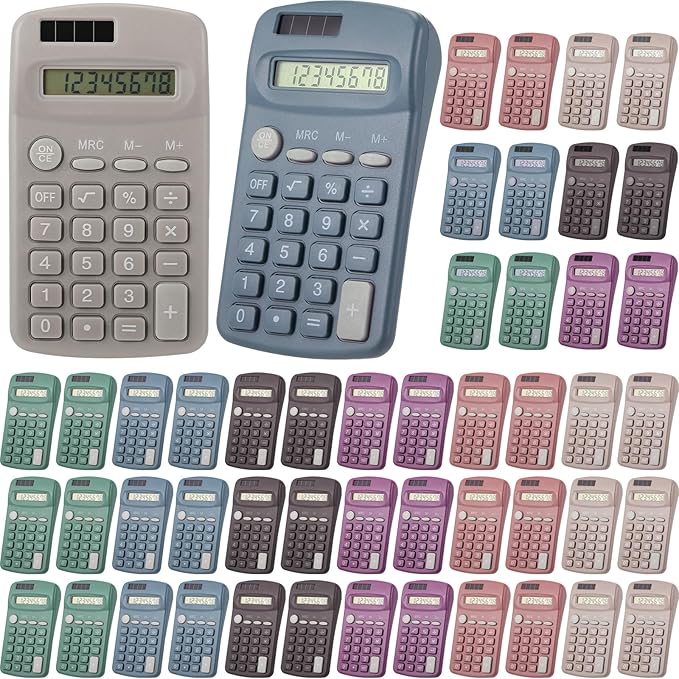 Tellegloww 36 Pcs Pocket Size Solar Calculators Bulk for Classroom Mini Basic Calculator Solar Battery Dual Power 8 Digit Display for Kids Student School Office Accounting Tool