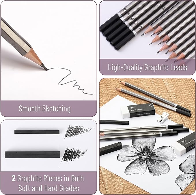Mr. Pen- Drawing Sketching Pencil Set, 19 pcs, Graphite Pencils (10B-6H), Graphite Sticks, Erasers, Metal Sharpener, for Drawing, Sketching, Shading & Art Projects