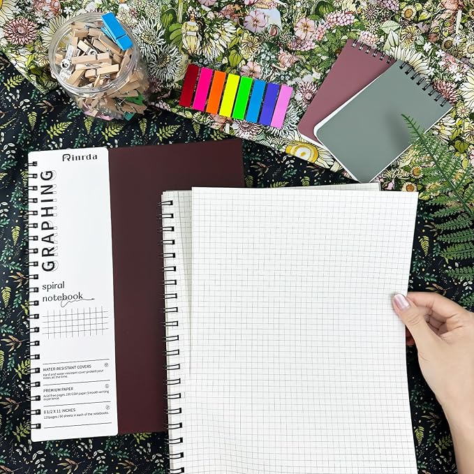 Graph Paper Notebook Spiral Notebook 8.5" x 11"-4 Pack Grid Paper Notebook Engineering notebook 120 Pages 100 GSM Graphing Paper Notebook Hardcover Journal for School (GRAPH, Mult-color)