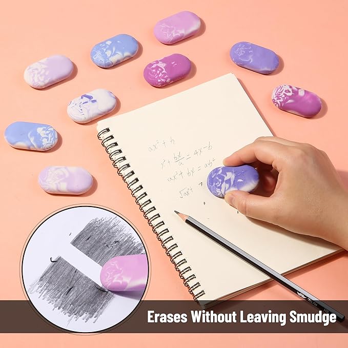 Mr. Pen- Marble Pencil Erasers, 12 Pack, 1" x 2", Soft Rubber Marble Pencil Erasers for School, Office, Art Sketching, Homework, Exams, Clean Smudge-Free Correction
