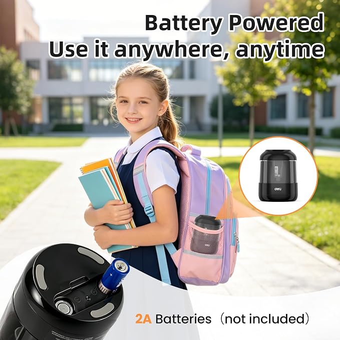deli Electric Pencil Sharpener, Battery Operated, 6.5–8mm for Classroom