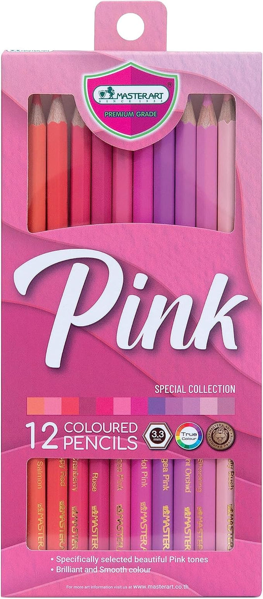 MASTERART Colored Pencils Special Collection Set of 12 Colors for Kids and Adults Coloring (PINK SET)