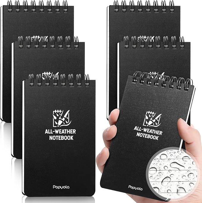 6 Pack Waterproof Pocket Notebook, 3" x 5" Top-Spiral Pocket Notepad