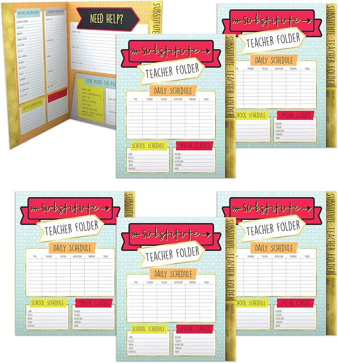 Carson Dellosa 6-Pack Substitute Teacher Folder, Schedules, Routines, Procedures, Classroom Management, Contact Information, and More with Pockets, Desk Organizer School Supplies