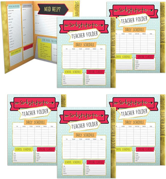 Carson Dellosa 6-Pack Substitute Teacher Folder, Schedules, Routines, Procedures, Classroom Management, Contact Information, and More with Pockets, Desk Organizer School Supplies