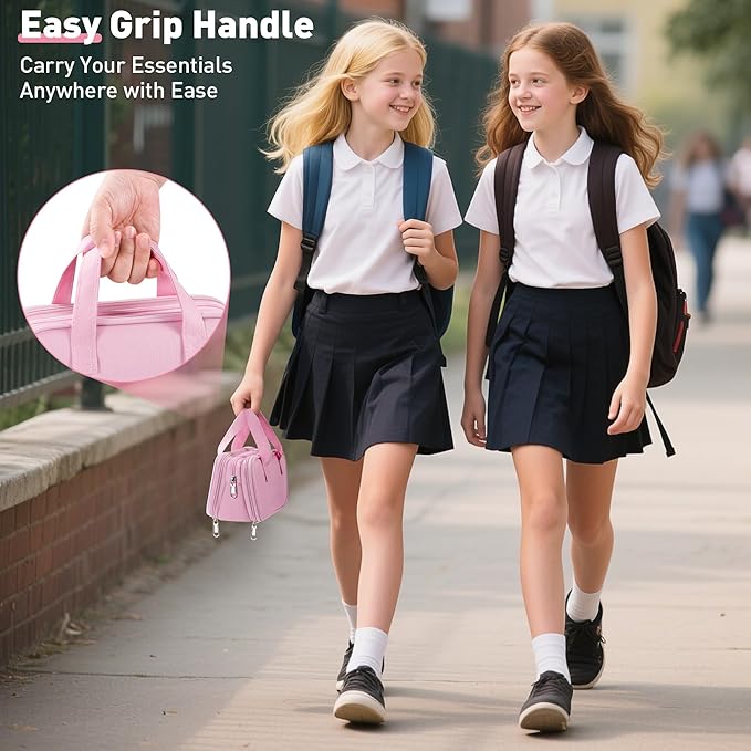 Zannaki Large Pencil Case, Big Capacity Pencil Pouch Pen Bag with 3 Compartment, Portable Canvas Stationery Organizer with Zipper, Cute Aesthetic School Supplies for Teen Girls Boys College,Pink