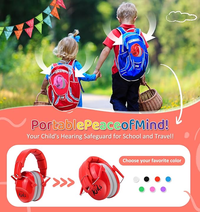 PROHEAR 032 2.0 Noise Cancelling Headphones for Kids - 25dB Noise Reduction - Adjustable Sensory Ear Protection Muffs for Concert, Fireworks, Monster Truck Shows, School - Red