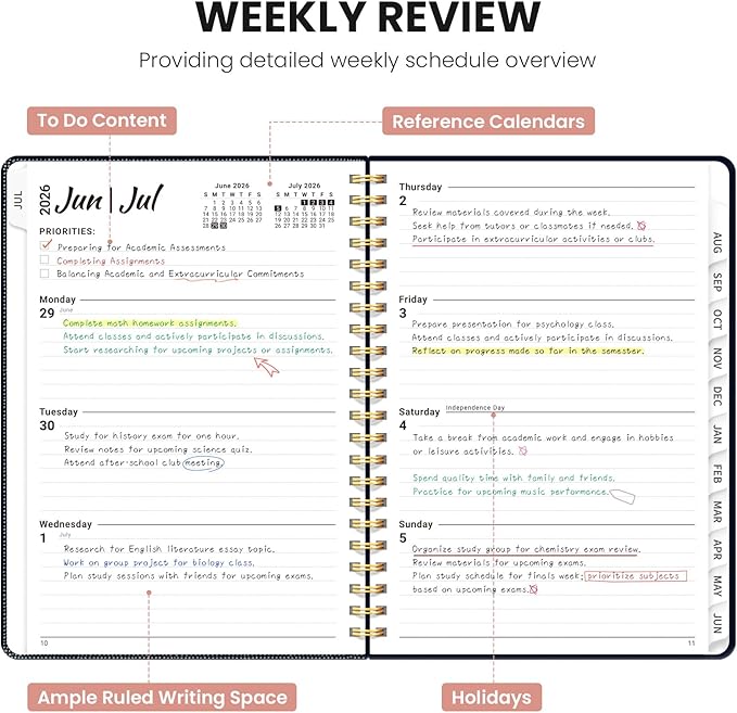 Planner 2026-2027, Academic Planner Weekly and Monthly, Jul 2026 - Jun 2027, Spiral Bound School Planning Tool with Tabs and Pocket, Perfect for Students & Teacher, 6.3" x 8.5", Garden of Whimsy