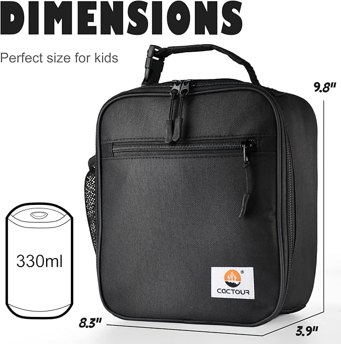 CaCTOUR Lunch Box for Men Women Adult,Premium Insulated Lunch Bag,Portable Small LunchBox for School Work Picnic (Black)