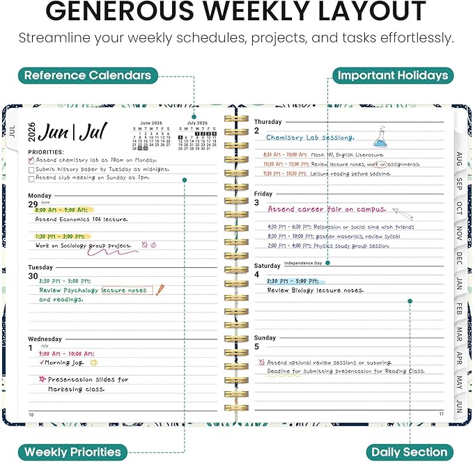 Planner 2026-2027, Academic Year Monthly and Weekly Calendar Planner, Jul 2026 - Jun 2027, Hardcover Teacher Student Planning Agenda book with Tabs, Perfect for School Office Supplies, 6.3" x 8.5" - Octopus Drift