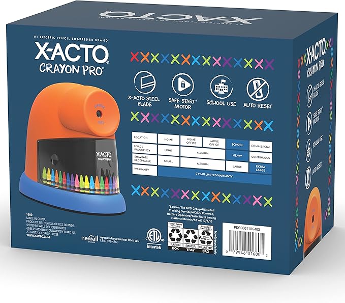 X-ACTO Pro Electric Crayon Sharpener, SafeStart Auto-Motor, Ideal for Home and School Use (Pack of 6)