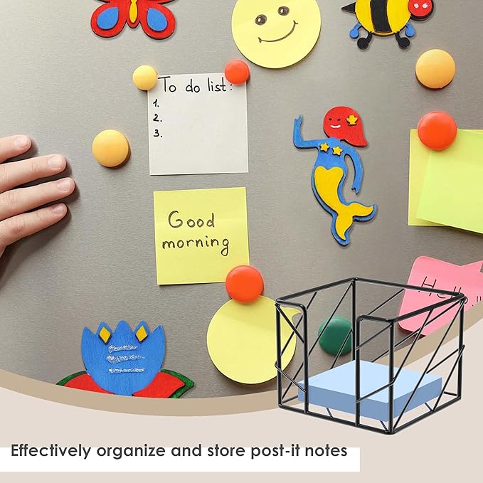 Mesh Metal Sticky Note Holder, Wire Memo Cube Dispenser, Desk Supplies Storage Organizer Container for Home School Office, Fits 3x3 Inch Notes (Black)