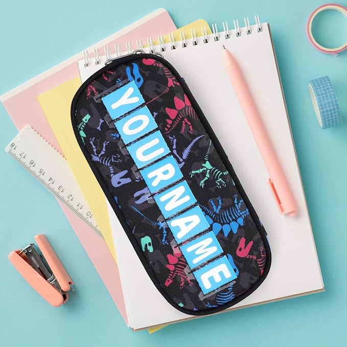 Cambond Pencil Case for Boys - School Pencil Pouch Kids, Black Dinosaur | Cute Pencil Case for Kids With Name Card and Slot, Boys Aesthetic Shool Supplies for Staionary, Water-Resistent Pen Bag