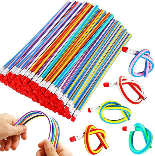 45 Pieces Flexible Soft Pencil,Colorful Stripe Rubber Pencils,Magic Bendable Pencils with Erasers for Kids Students Gift,School Supplies