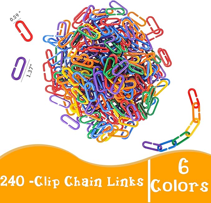RAINBOW TOYFROG Chain Link Math Manipulatives - 240 C Clips Plastic Chain Links & 20 Ice Cream Cards for Counting & Linked Math Game - Learning Resources for Kindergarten Sensory