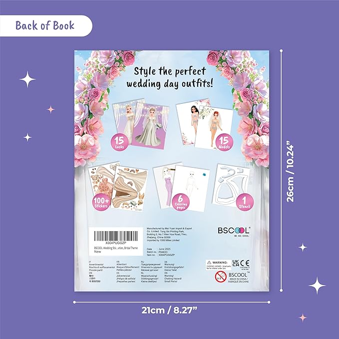 BSCOOL Wedding Sticker Dress Up, Coloring Book with Dress Design Activities.Fashion Design Sketchbook for Kids 5 and up. Little Designer Creativity Book. Christmas Gift for Girls