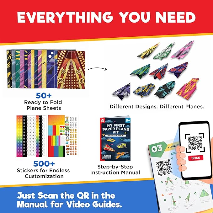 Doctor Jupiter My First Paper Airplane Book Kit for Kids Ages 4+ | Travel Toy Activities for 6-7-8-9-10 Year Old Boys & Girls | Make & Fly 50+ Paper Airplanes with 500+ Stickers