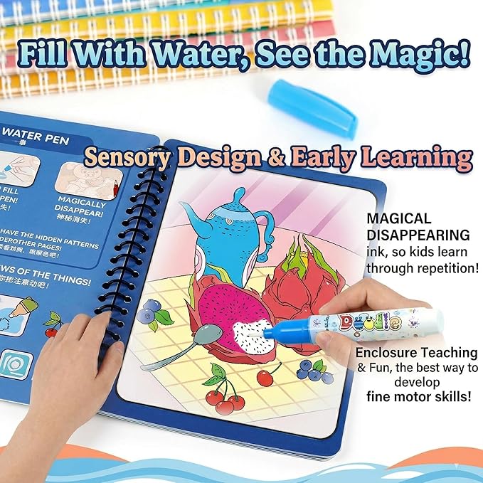 NYXTOB 8pcs Magic Water Book, Magic Water Painting Book, Paint with Water Books for Toddlers 1-3, 8 Painting Themes