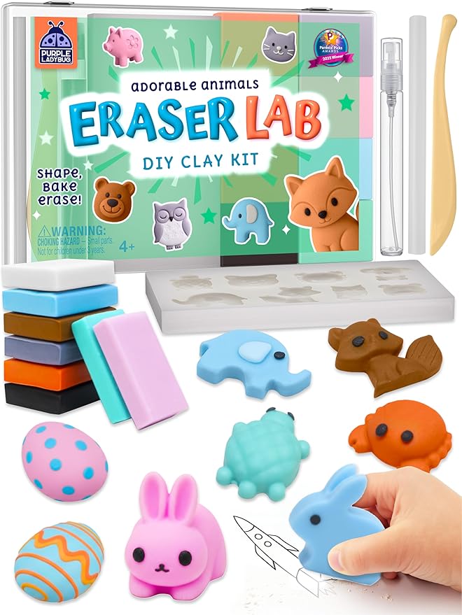 DIY Clay Cute Mini Eraser Kit for Kids - Birthday Gifts for 4 5 6 7 8 9 10 11 12 Girls & Boys - Students Desk Pet Animals Make Your Own Erasers Kit, Arts and Crafts for Kids Ages 8-12 4-8