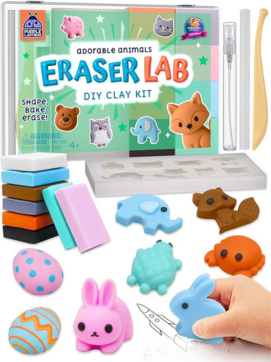 DIY Clay Cute Mini Eraser Kit for Kids - Birthday Gifts for 4 5 6 7 8 9 10 11 12 Girls & Boys - Students Desk Pet Animals Make Your Own Erasers Kit, Arts and Crafts for Kids Ages 8-12 4-8
