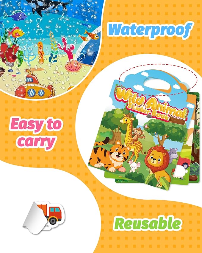 Walenced Reusable Sticker Book for Toddlers, Travel Stickers for Kids, Toddler Craft Activities Toys, Birthday Gifts for Boys & Girls