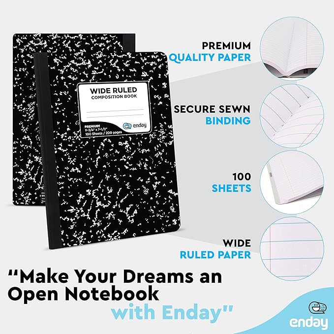 Enday Marble Composition Notebook Wide Ruled (12 Pack) 100 Sheets