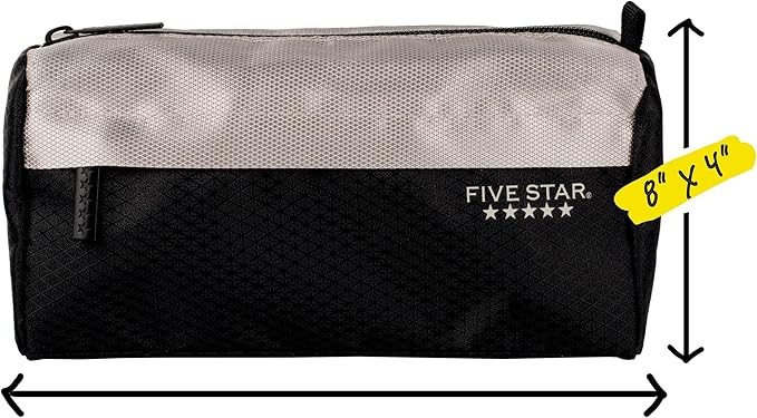 Five Star Pencil Pouch, Pen Case, 9-Pocket Zipper Pouch, Storage Organizer for School Supplies Earbuds Chargers Cables Makeup, Black/Grey (505600A-ECM)