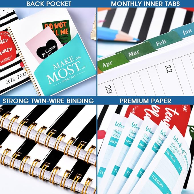 2026-2027 Teacher Planner, Lesson Planner 2026-2027, July 2026 - June 2027, 8.5" x 11", Spiral Bound, Colorful Monthly Tabs