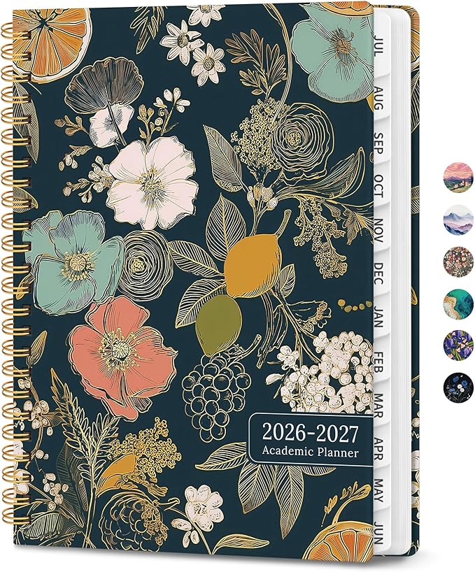 Planner 2026-2027, Monthly and Weekly Academic Planner July 2026 - June 2027, Hardcover Student Teacher Planning Agenda Calendar Book with Tabs, Perfect for Office School Supplies, A4 (8.5" x 11") - Citrus Bloom