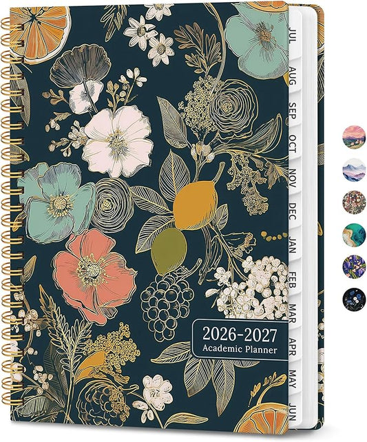 Planner 2026-2027, Monthly and Weekly Academic Planner July 2026 - June 2027, Hardcover Student Teacher Planning Agenda Calendar Book with Tabs, Perfect for Office School Supplies, A4 (8.5" x 11") - Citrus Bloom