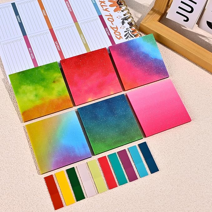 BAYTORY 500 Sheets Transparent Sticky Notes, 3 x 3 Glitter Clear Memo Pads, Translucent Self-Stick Index Tabs, See Through Self-Adhesive Note for Bible Accessories (Multicolor Gradient)