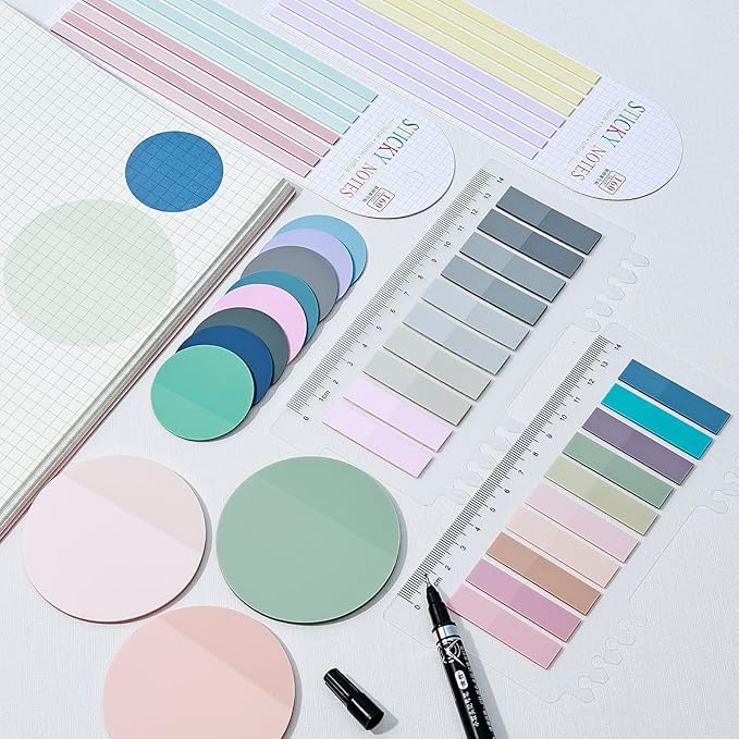 870 Sheets Transparent Sticky Notes, Clear 3 x 3 Round Sticky Notes with Marker, Waterproof Translucent Annotation Index Tabs for Bible Study Journaling Supplies
