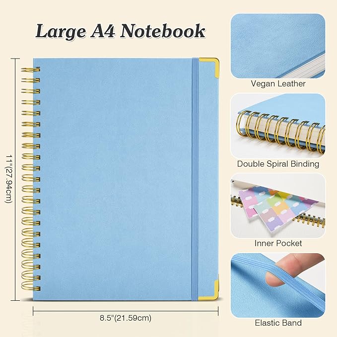 Bullet Dotted Journal Notebook, 300 Pages Leather Notebooks with Contens