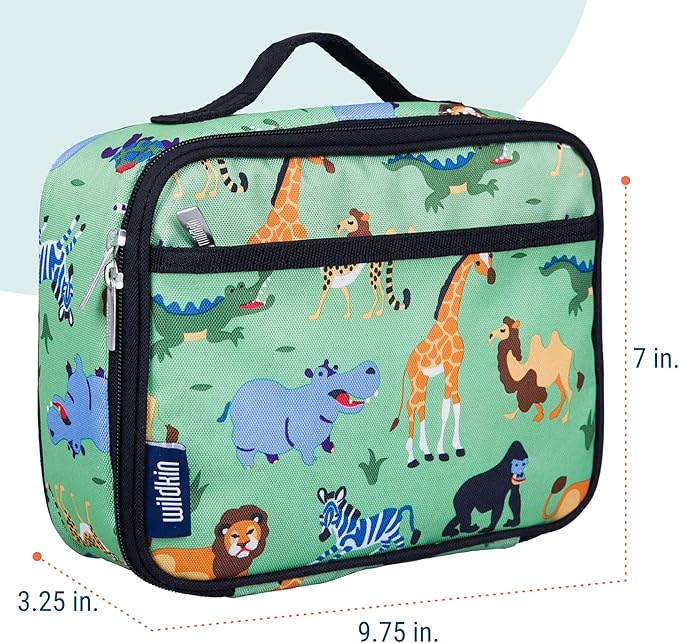 Wildkin Kids Insulated Lunch Box, Keeps Food Hot or Cold, BPA-Free with Mesh Pockets & Easy-Clean Lining – Ideal for School, Travel & Daycare – Wild Animals