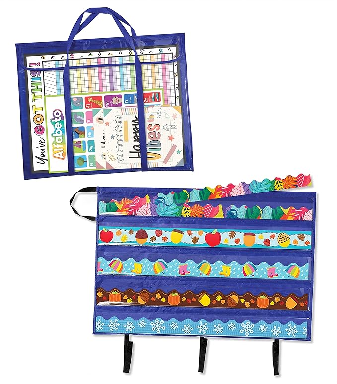 Carson Dellosa Teacher Bulletin Board Border and Storage Pocket Charts Pack, Rectangular, Border and Holder, Classroom Teaching Supplies Solutions
