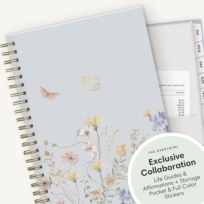 Blue Sky The Everygirl 2026-2027 Weekly and Monthly Academic Year Planner Calendar, July 2026 - June 2027, 5" x 8", Flexible Cover, Wirebound, Laminated Tabs, Storage Pocket, Includes Stickers, Stratford Coastal