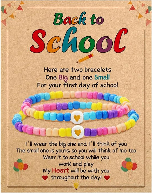 BAYLAY Back to School Bracelet - First Day of School Preschool/Kindergarten/1st Grade/2nd Grade/Back to School Stuff Gifts Supplies Mommy and Me Mommy Daughter Bracelets Heart Beaded Bracelets Gifts