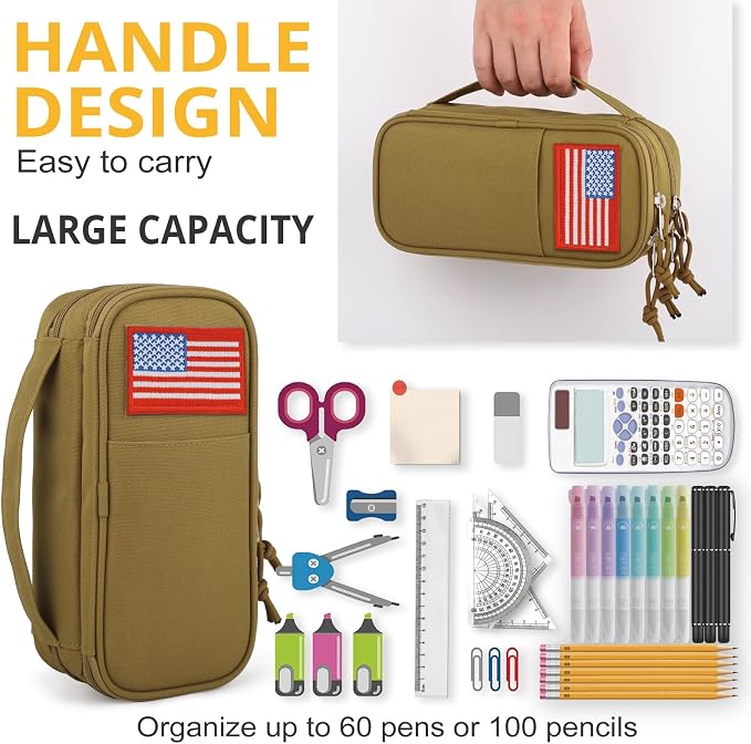 Tactical Pencil Case for Boy,Wide open Pen Pouch Bag with Handle for School | Marker Organizer Case Pen Box, Tool Bag Desk Organizer for School College Office Organizers for Kids Men Women Adult Teens
