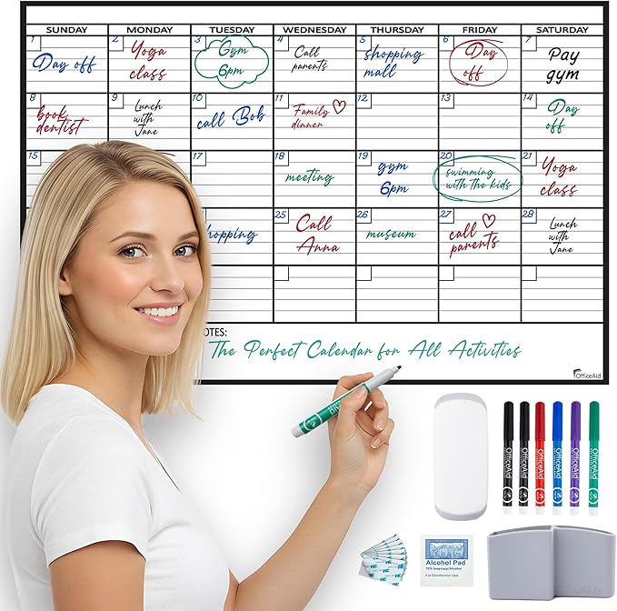 Small Dry Erase Calendar for Wall 17x26, Month Blank Kids Family Reusable Office, Classroom Schedule Monthly Planner Erasable Write, Rolled Whiteboard White Board, Calendar Dry Undated Erase for Wall